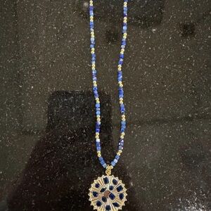 Blue Beaded Pendant Necklace